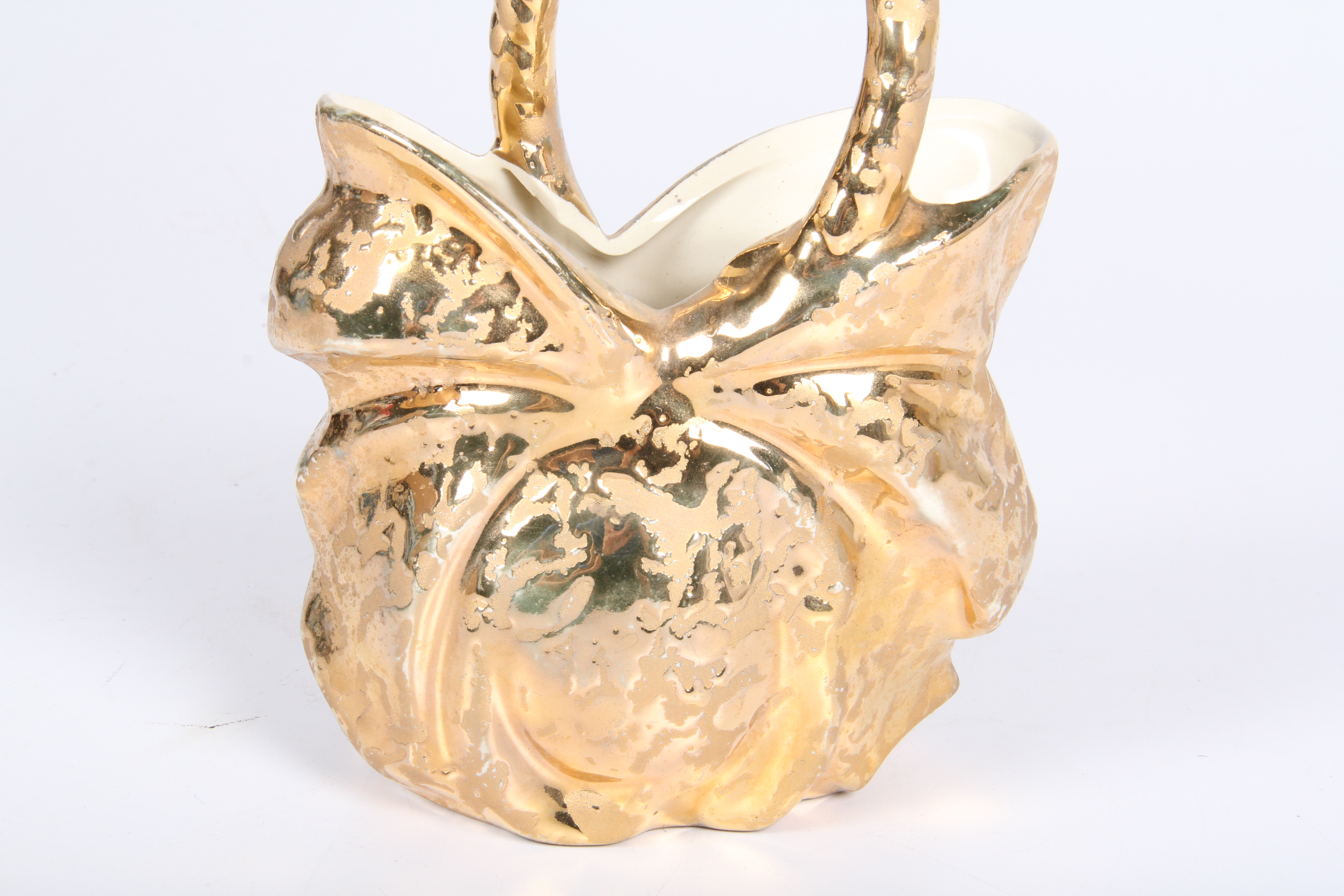 Vintage Gold Glazed Ceramic Basket