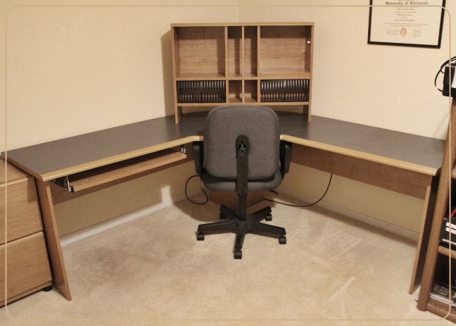 Sauder Corner Desk with Hutch Top and Office Chair