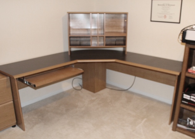 Sauder Corner Desk with Hutch Top and Office Chair