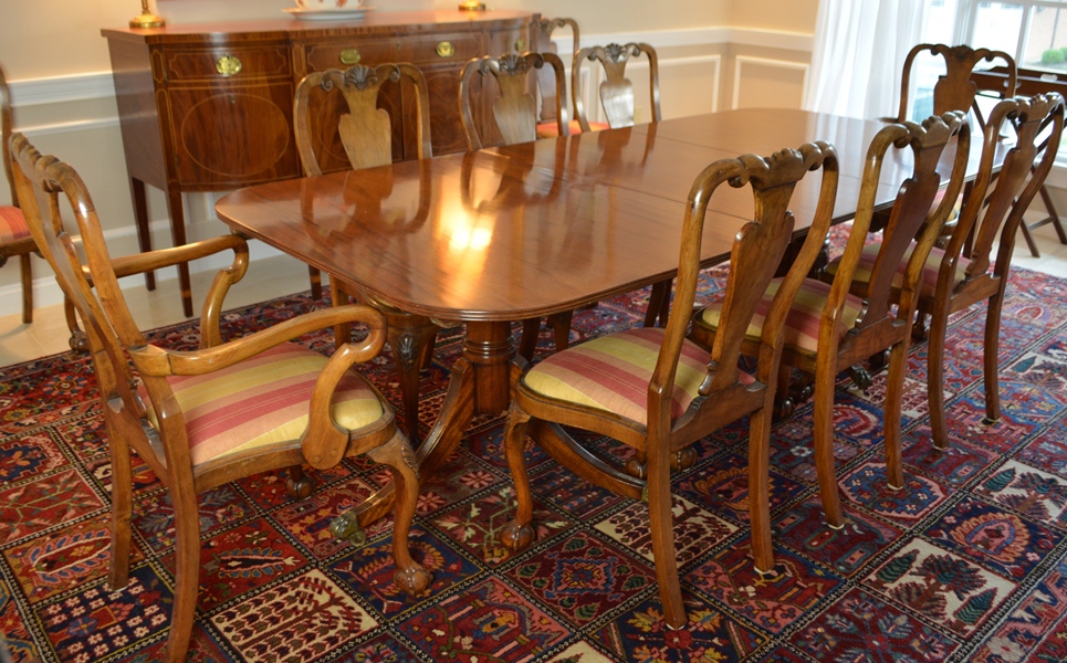 Arthur Brett & Sons, Ltd. Dining Table and Ten Chairs