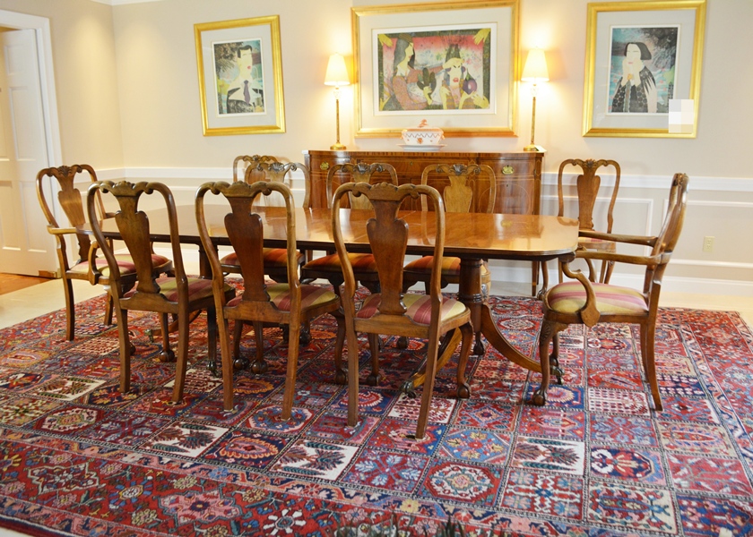 Arthur Brett & Sons, Ltd. Dining Table and Ten Chairs