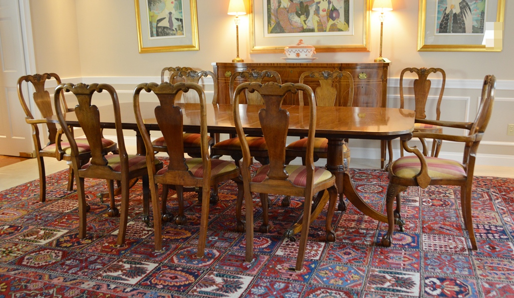 Arthur Brett & Sons, Ltd. Dining Table and Ten Chairs
