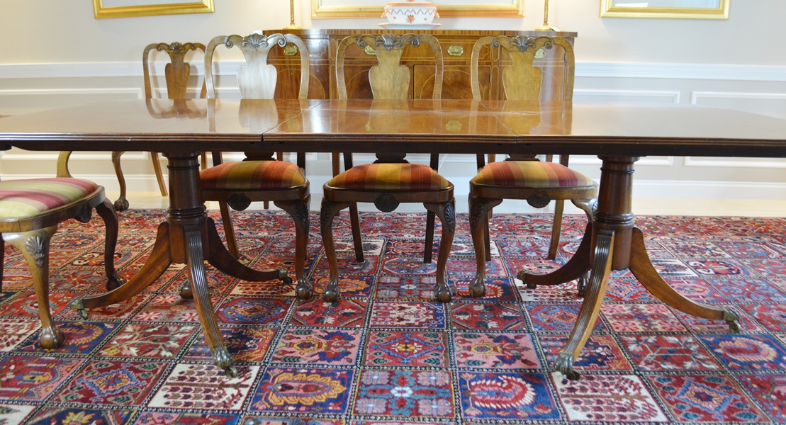 Arthur Brett & Sons, Ltd. Dining Table and Ten Chairs