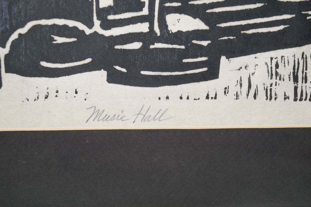 George Longfellow "Music Hall" Woodcut Print on Rice Paper