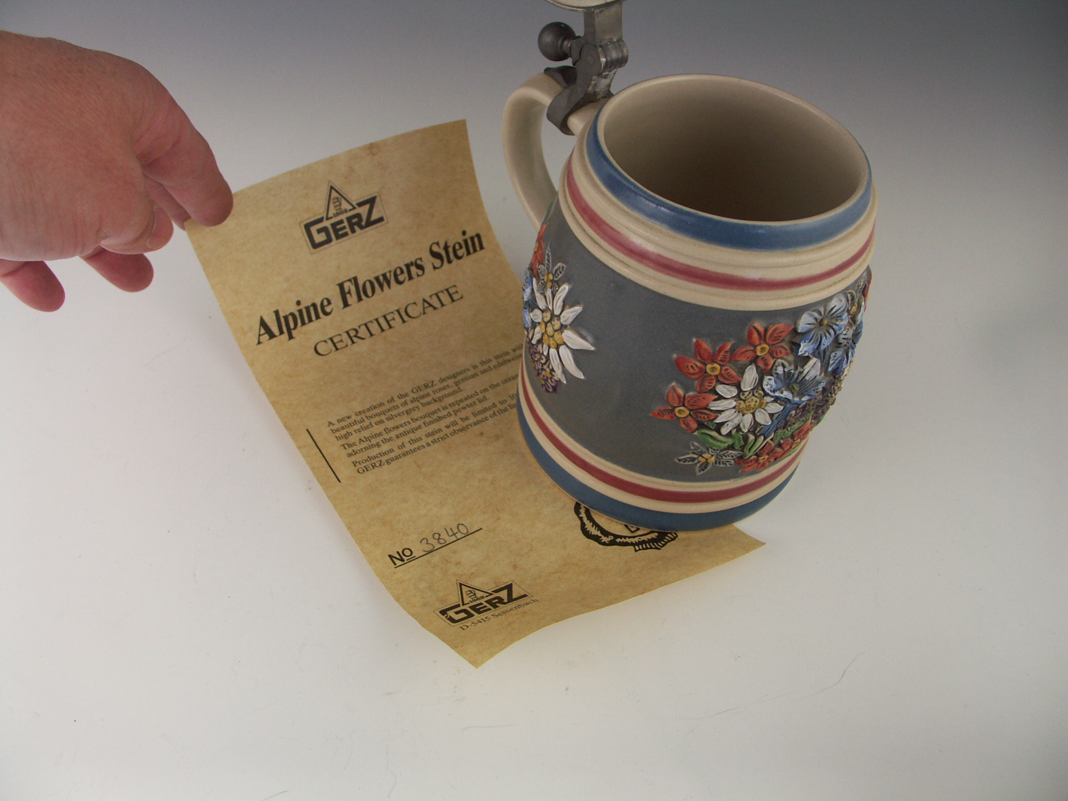 1986 Gerz West Germany Stein - Limited Edition - Alpine Flowers