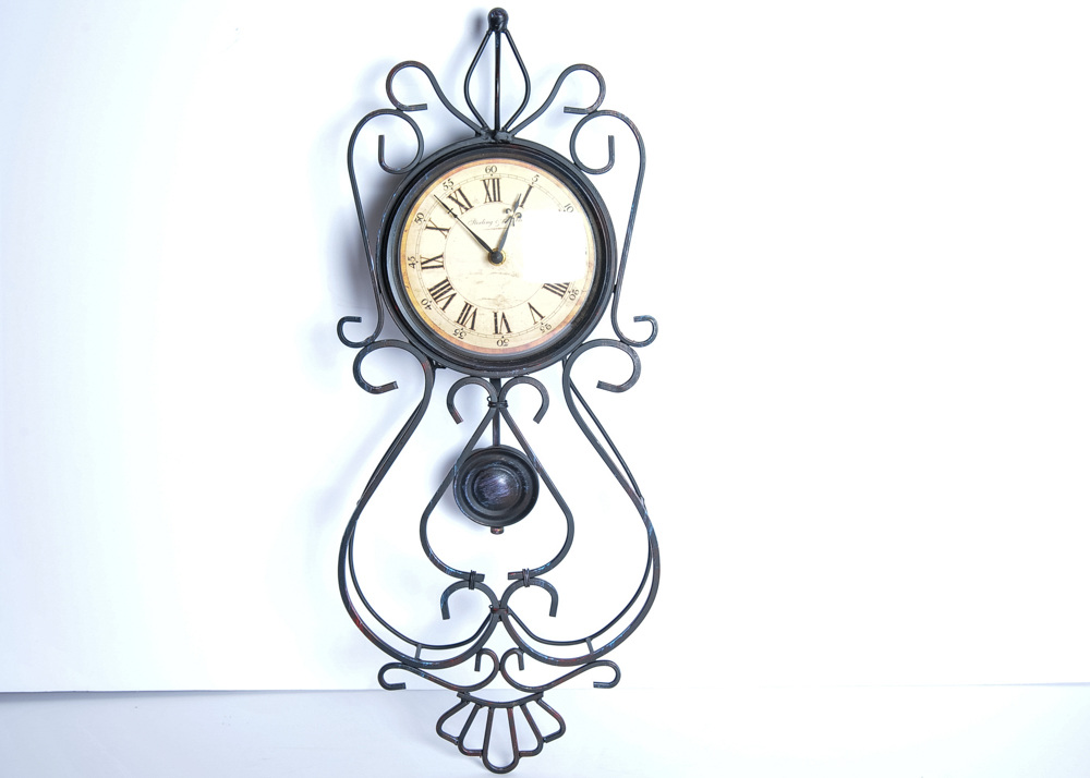 Black Wrought Iron Sterling and Noble Wall Clock