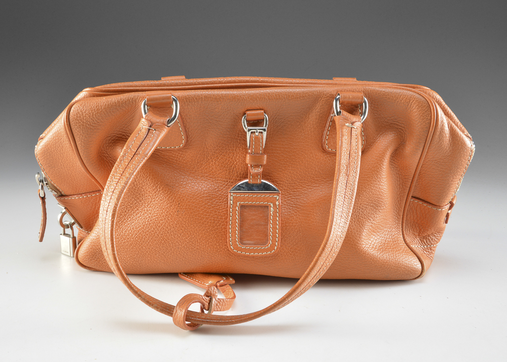 Prada Orange Pebbled Leather Tote