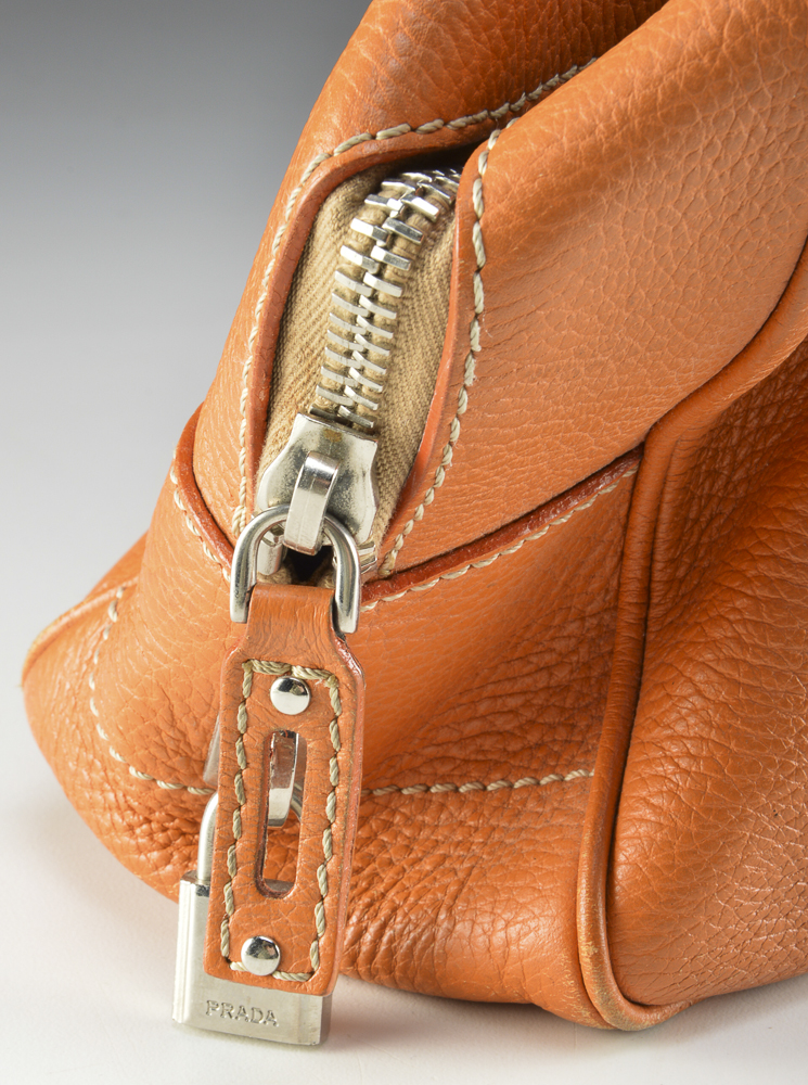 Prada Orange Pebbled Leather Tote