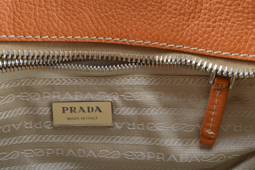 Prada Orange Pebbled Leather Tote