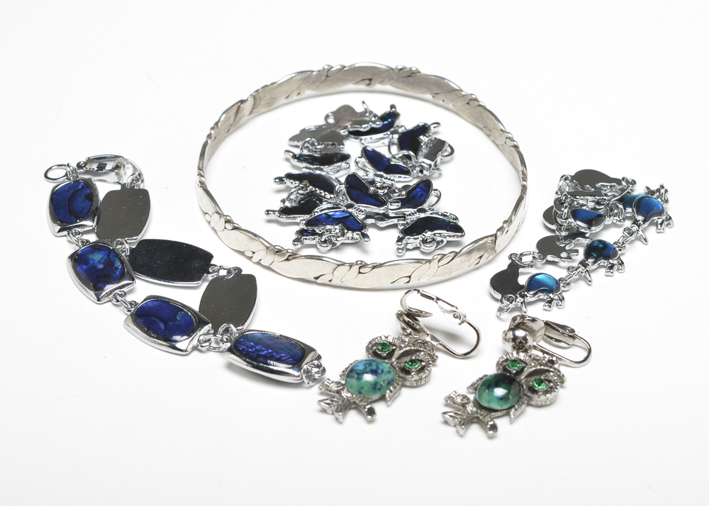 Silver Tone and Enamel Jewelry