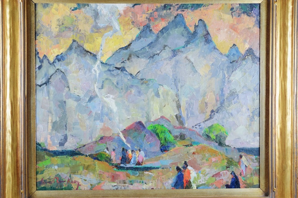 "The Campfire" Original Oil Painting by Irma Koen, 20th Century