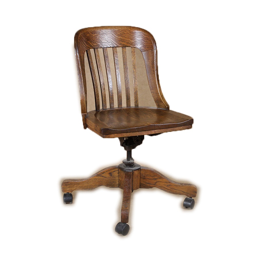 Antique Sikes Oak Swivel Bankers Chair