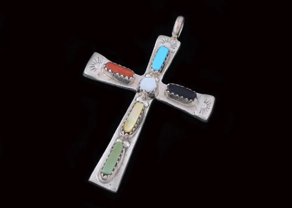 Cecilia Iule Signed Zuni Multi-Stone Cross Pendant