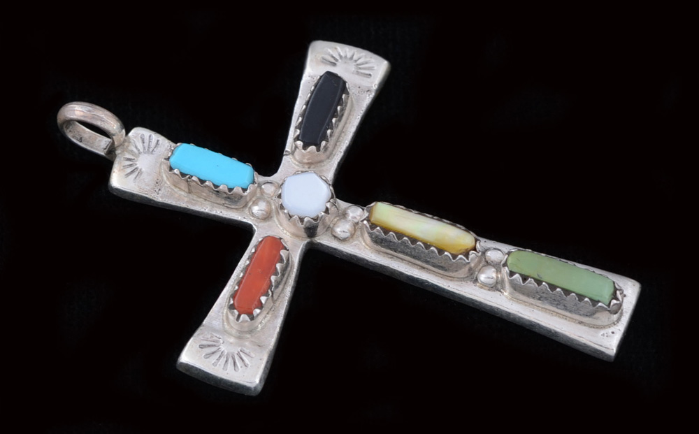 Cecilia Iule Signed Zuni Multi-Stone Cross Pendant