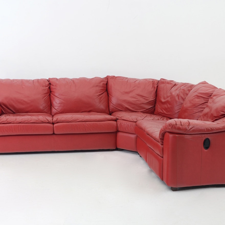 Red Leather and Vinyl Sectional Sleeper Sofa