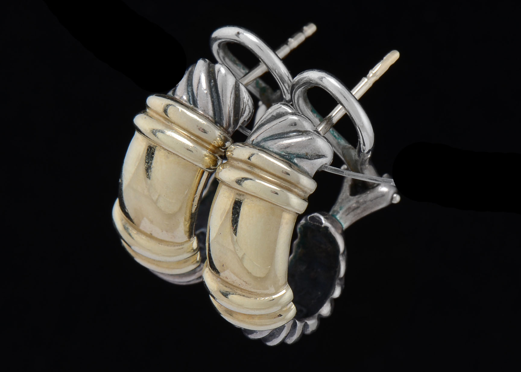David Yurman Sterling and 14K Gold Cable Shrimp Earrings