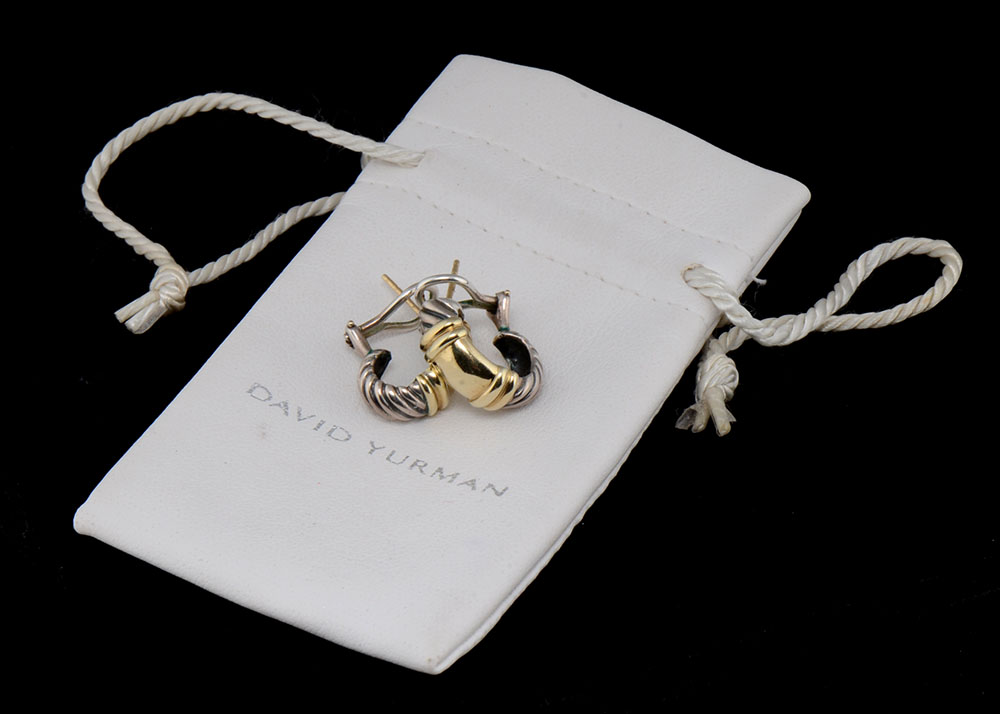 David Yurman Sterling and 14K Gold Cable Shrimp Earrings