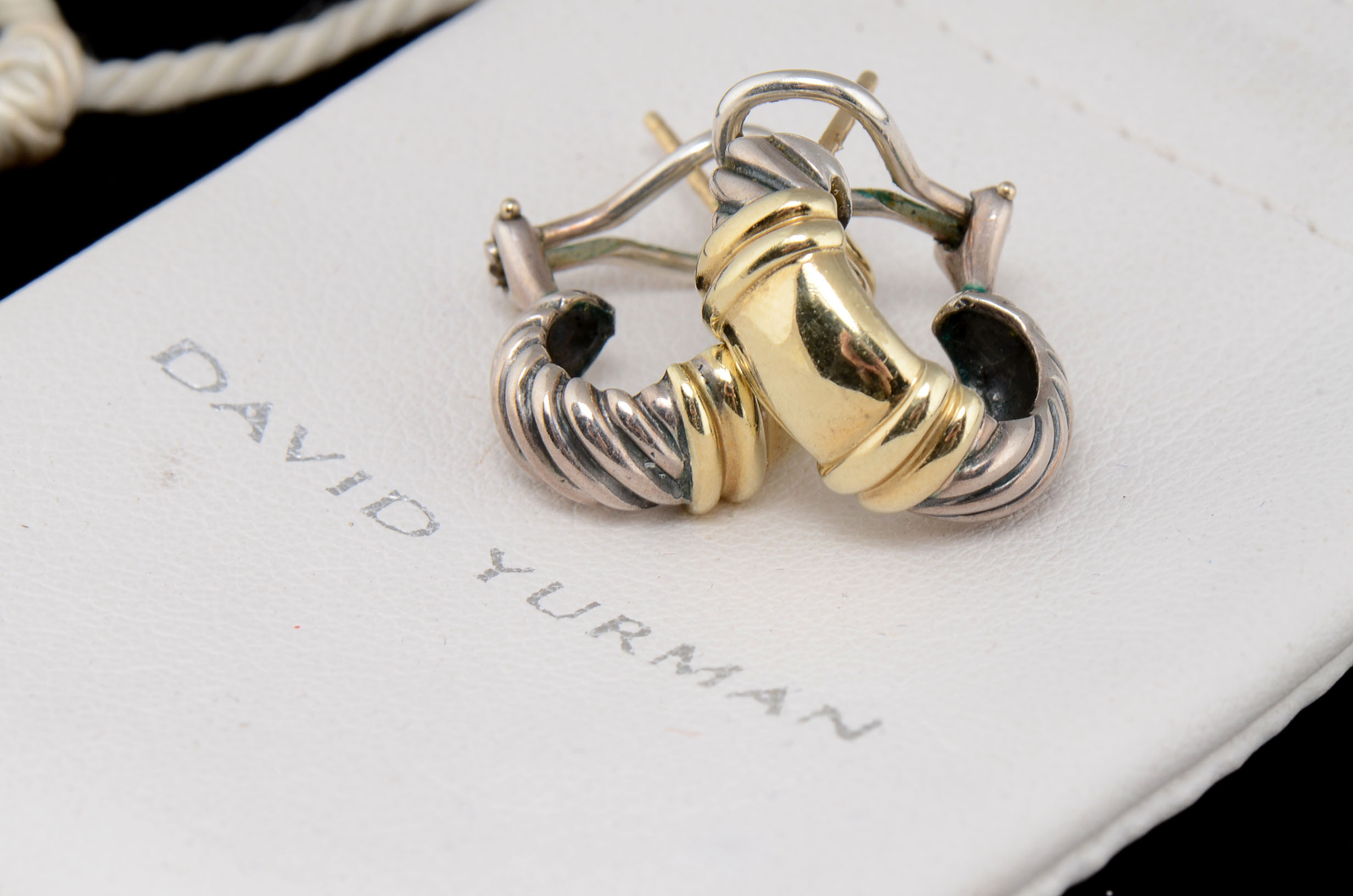 David Yurman Sterling and 14K Gold Cable Shrimp Earrings