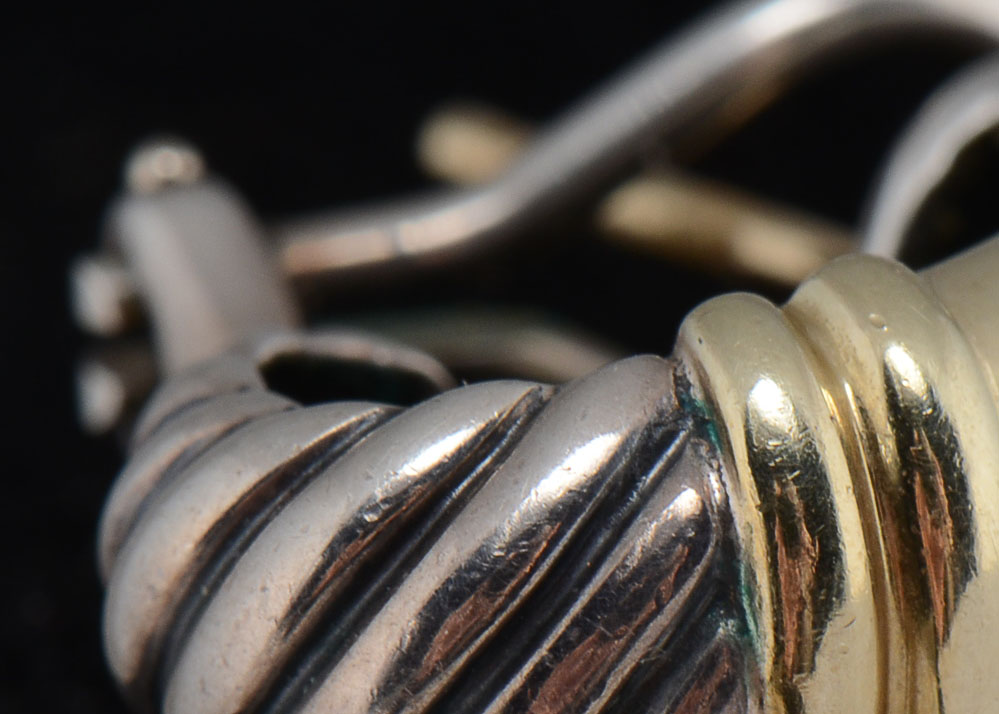 David Yurman Sterling and 14K Gold Cable Shrimp Earrings