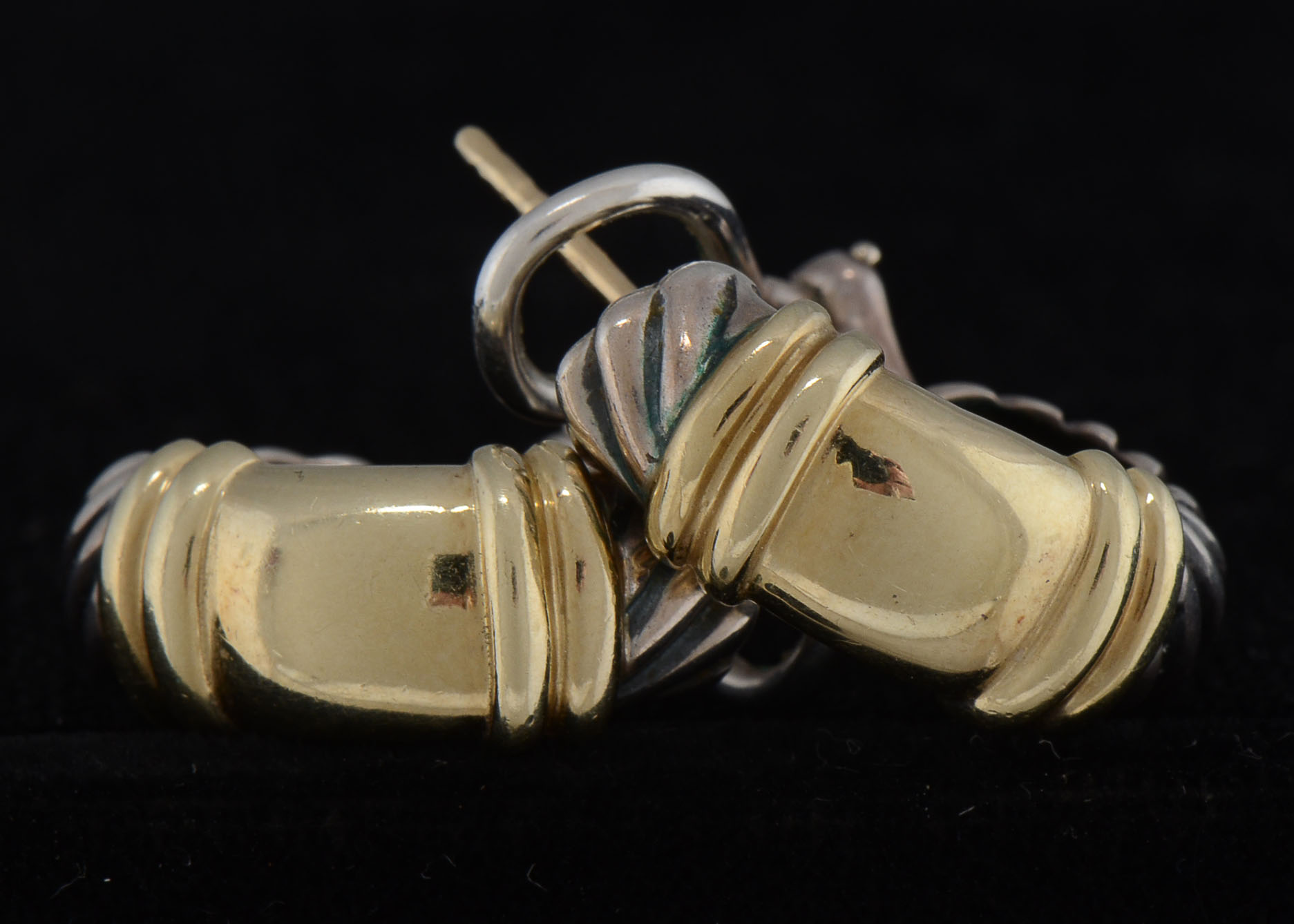 David Yurman Sterling and 14K Gold Cable Shrimp Earrings