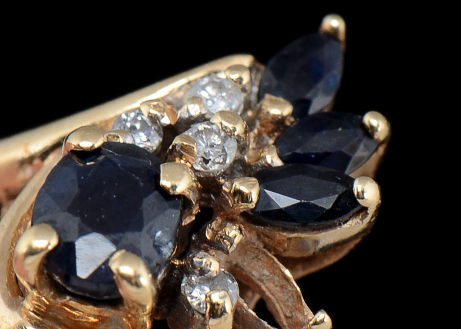 14K Gold Blue Sapphire and Diamond Ring