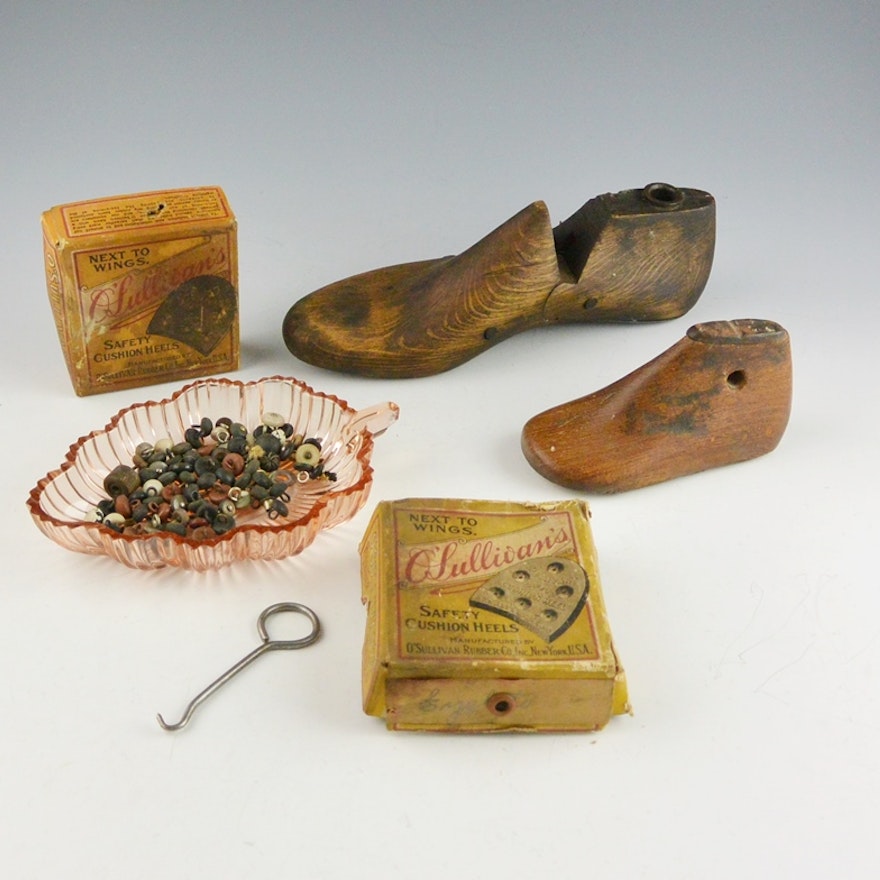 Shoe Forms And Shoe Buttons & Hooks From The 1800s