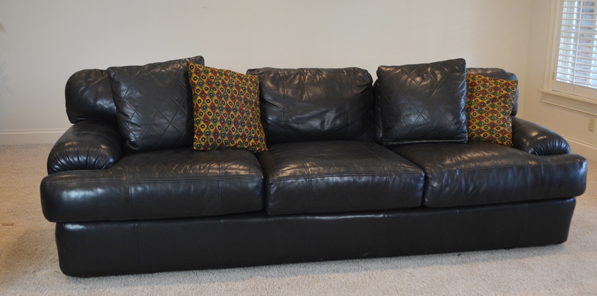 Henredon Black Leather Sofa