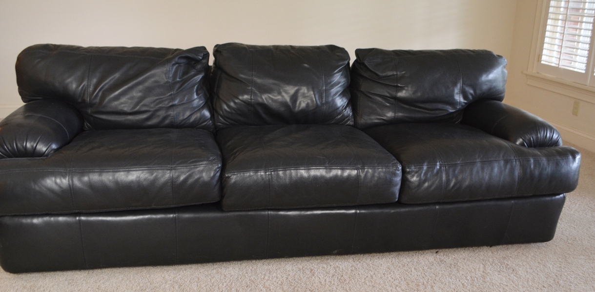 Henredon Black Leather Sofa