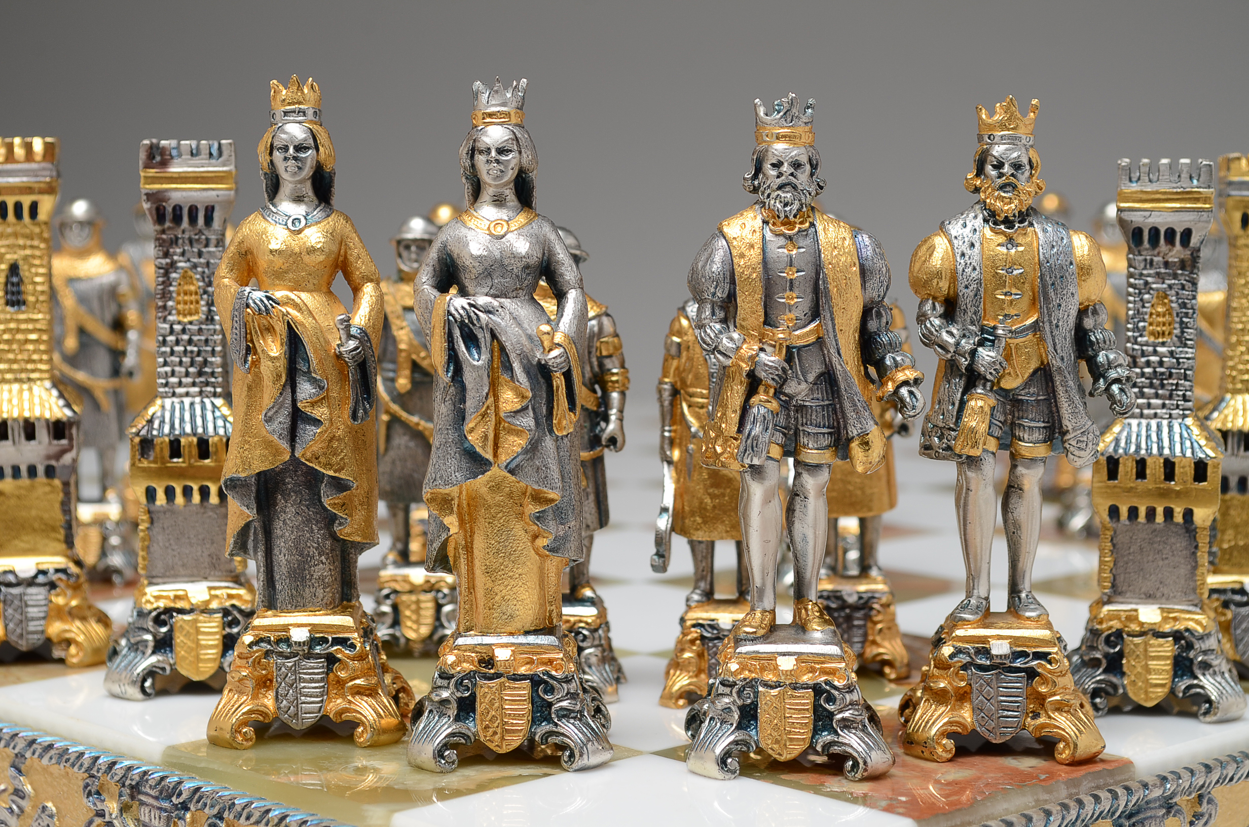 Piero Benzoni Medieval 24K Gold and Silver Plate Chess Set