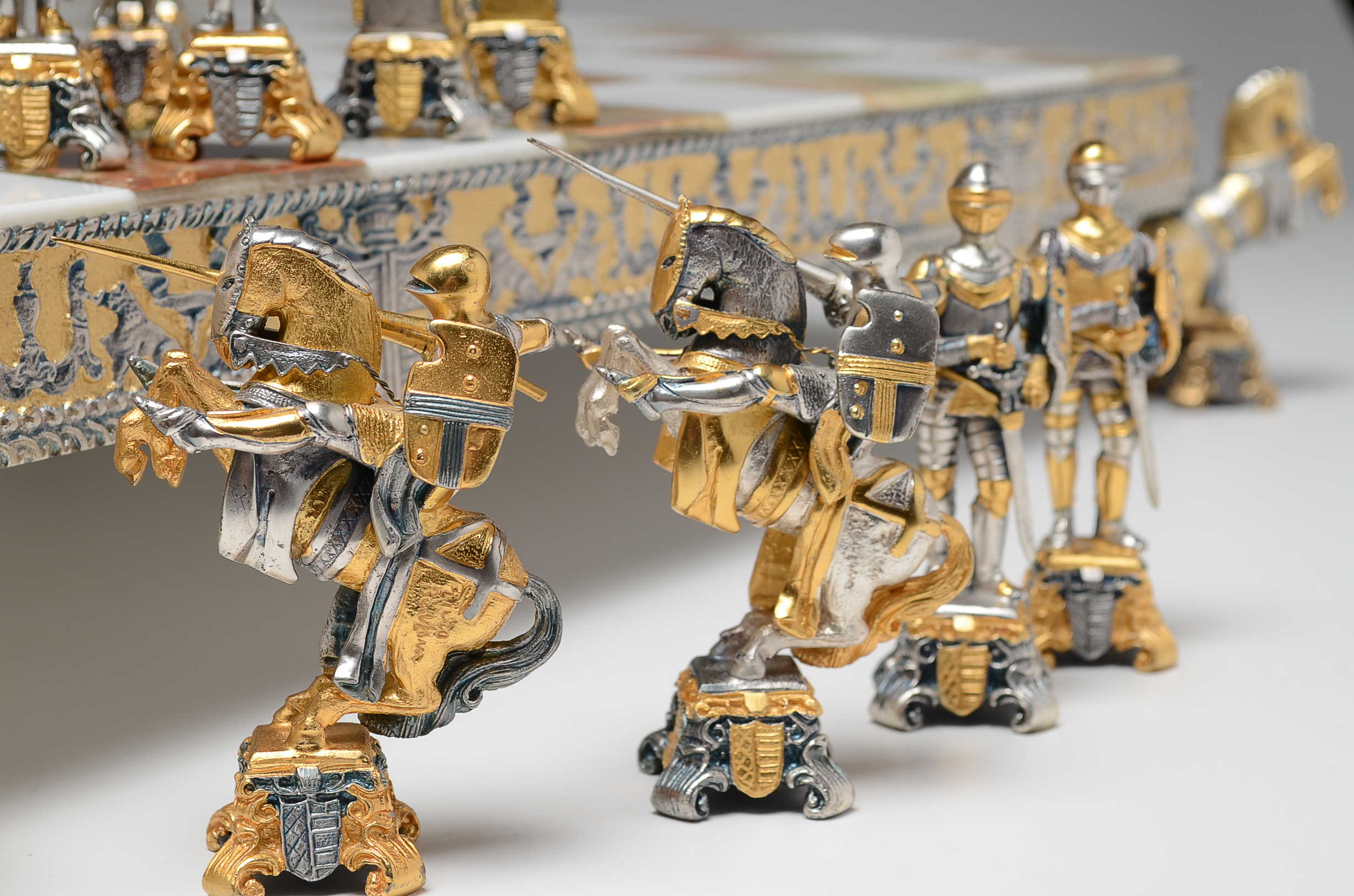 Piero Benzoni Medieval 24K Gold and Silver Plate Chess Set