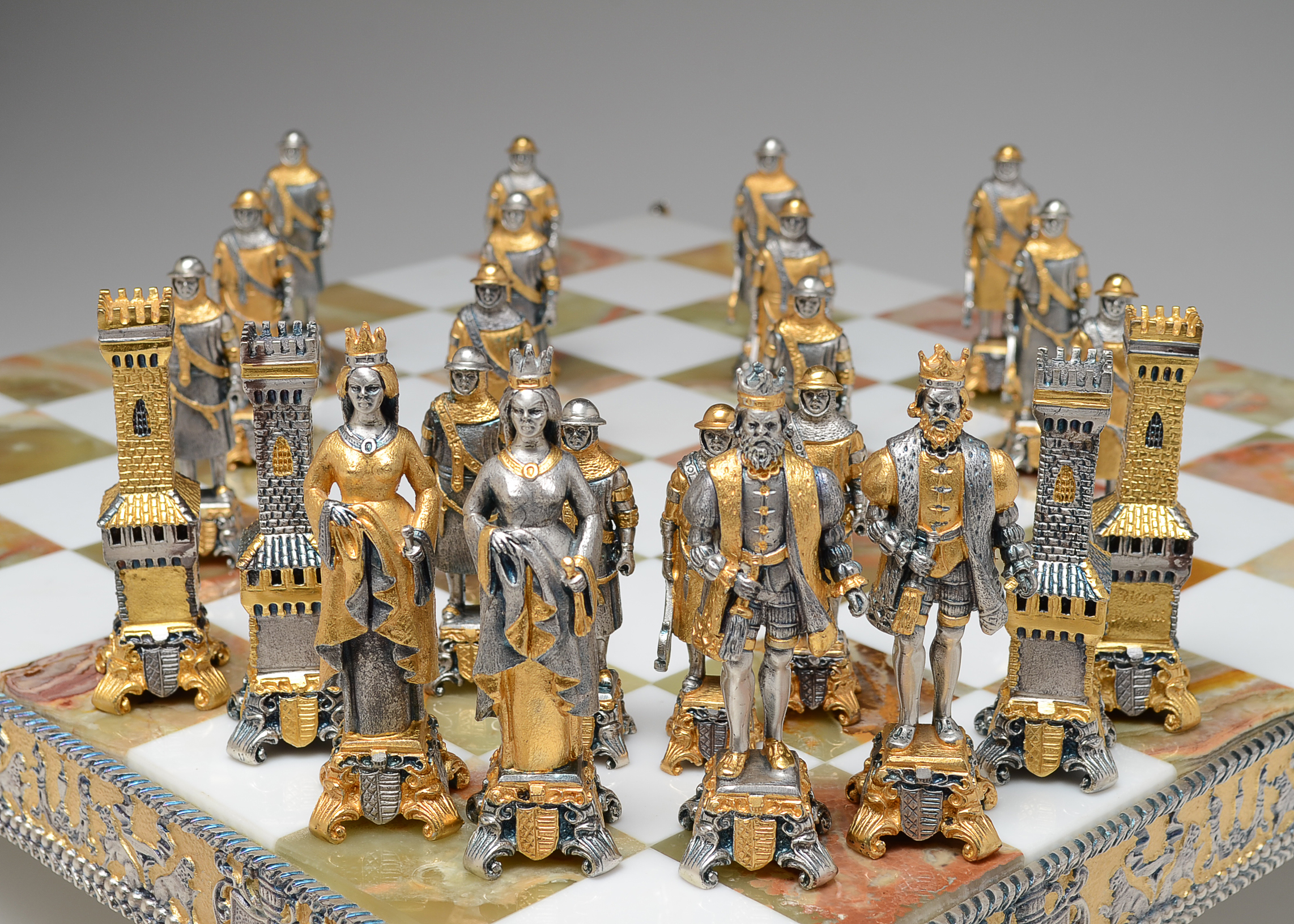 Piero Benzoni Medieval 24K Gold and Silver Plate Chess Set