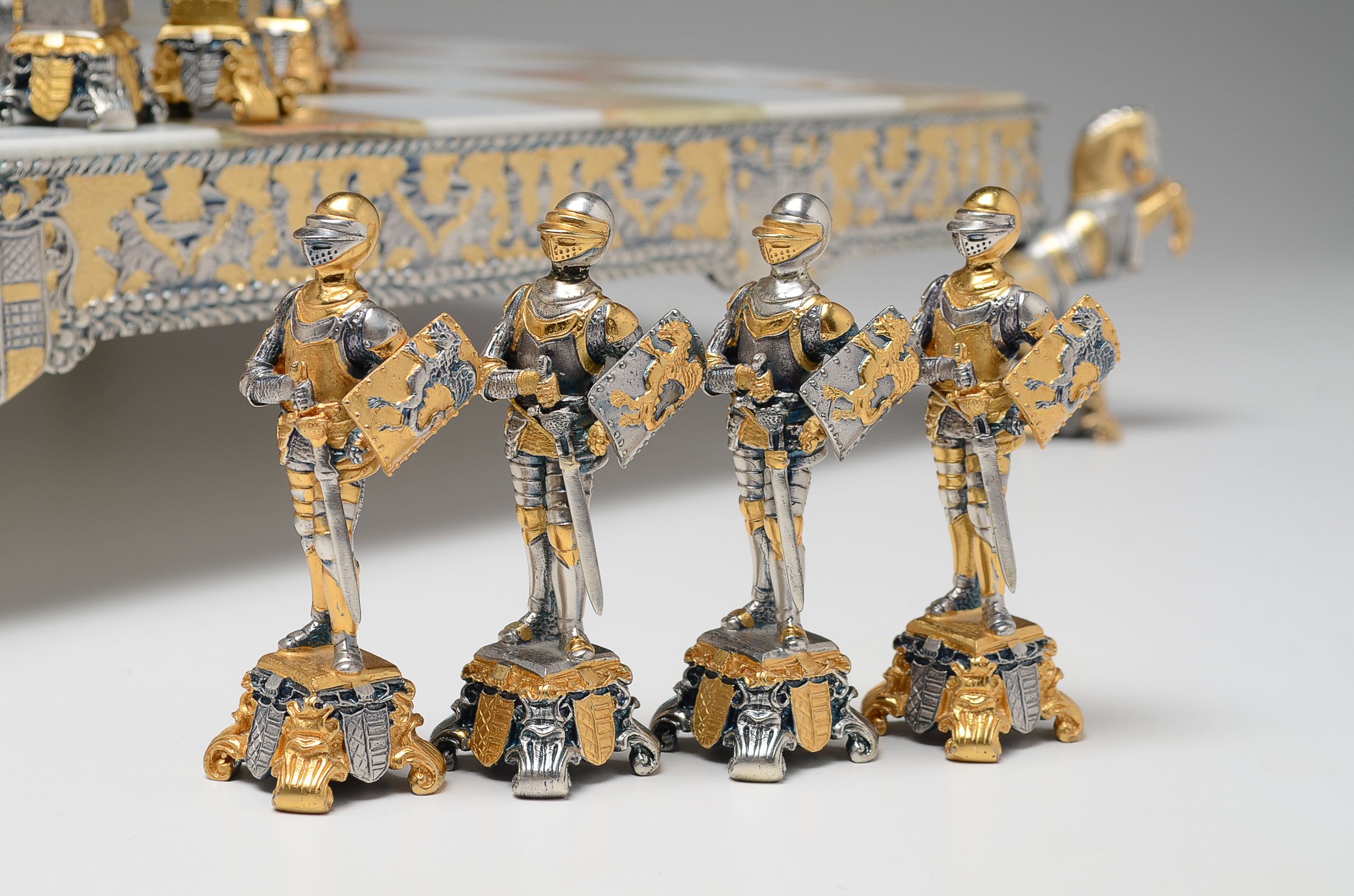 Piero Benzoni Medieval 24K Gold and Silver Plate Chess Set