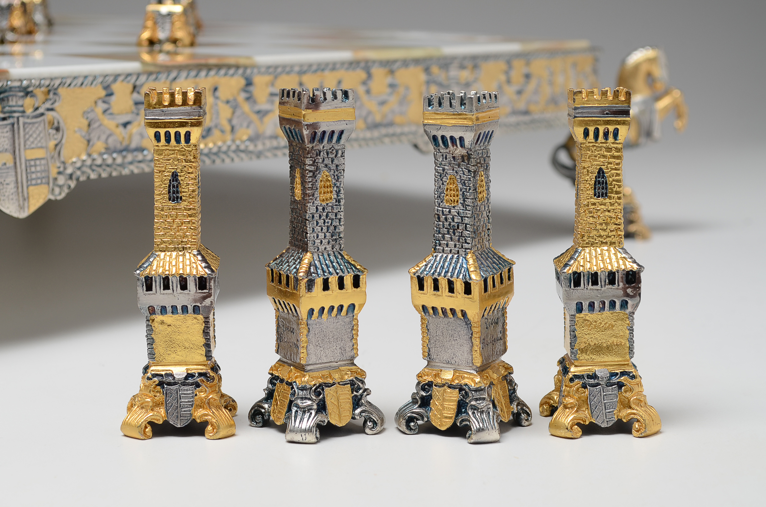 Piero Benzoni Medieval 24K Gold and Silver Plate Chess Set