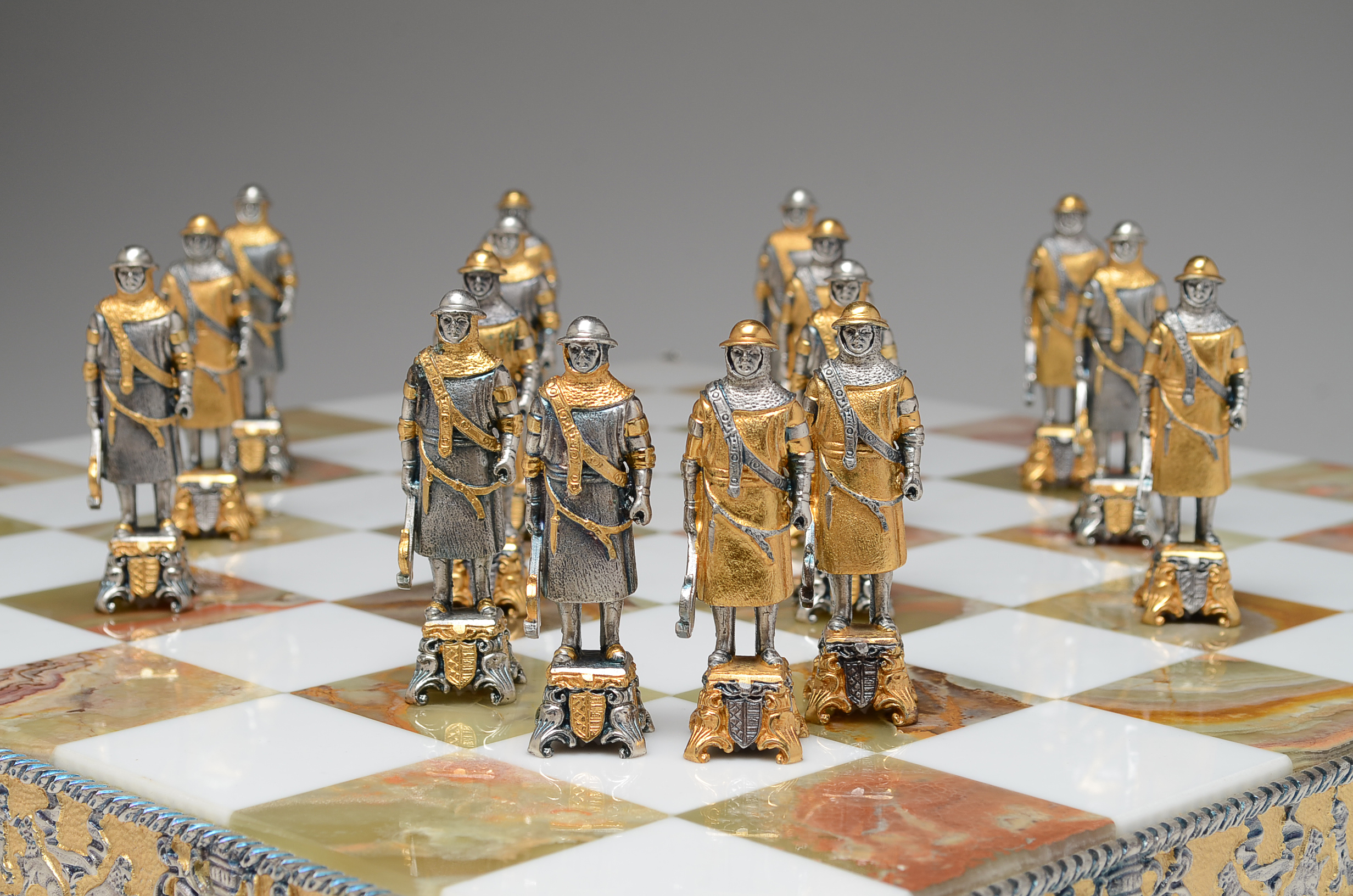 Piero Benzoni Medieval 24K Gold and Silver Plate Chess Set