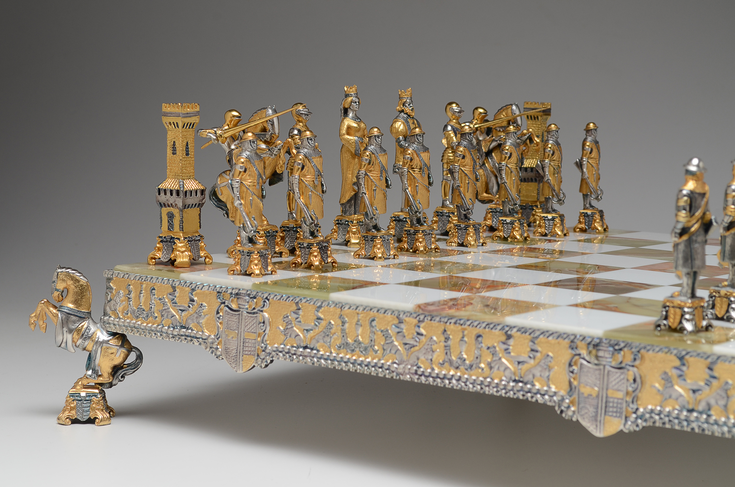 Piero Benzoni Medieval 24K Gold and Silver Plate Chess Set