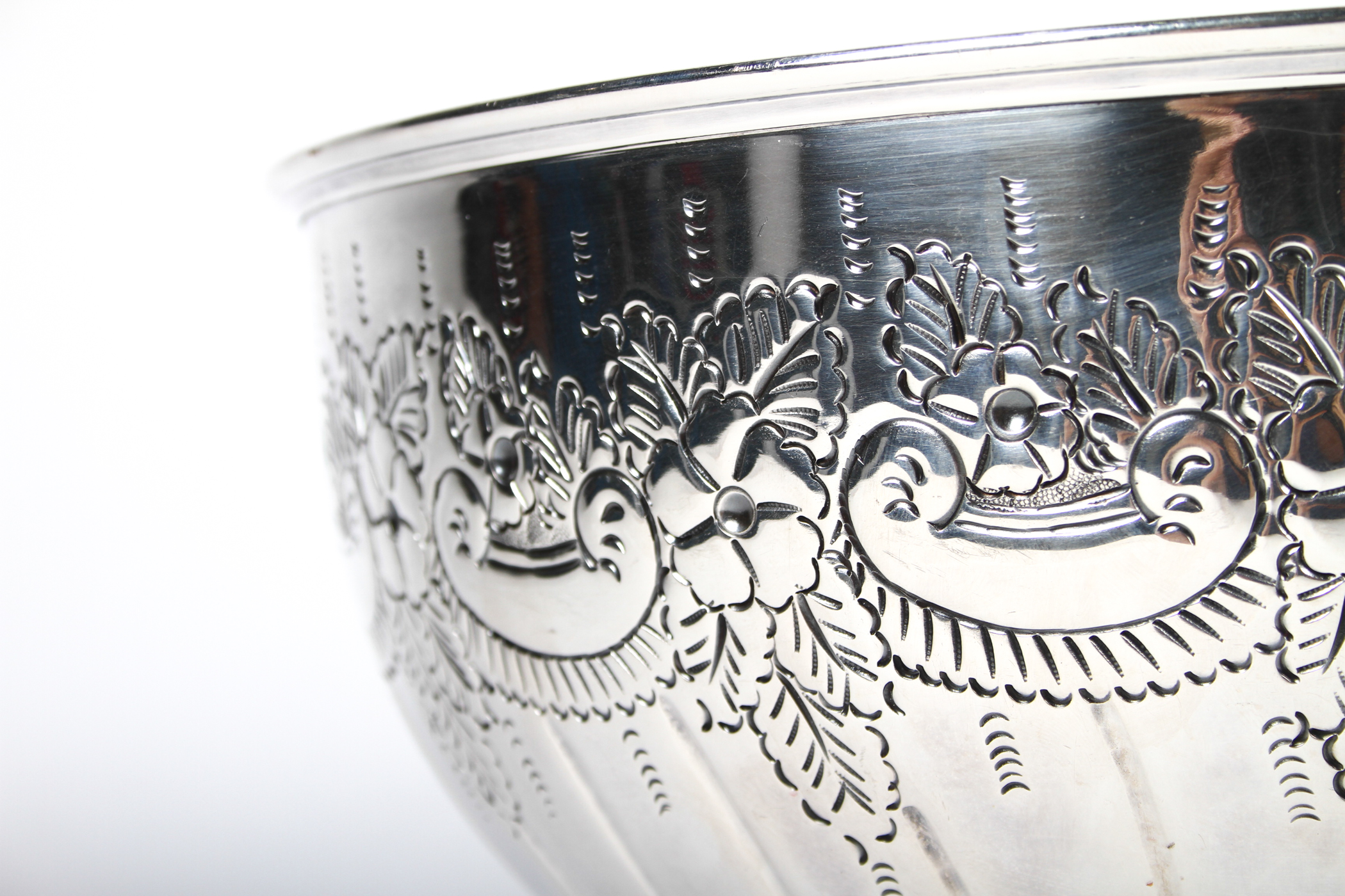 Hand Chased Silver Plate Sheffield Punch Bowl