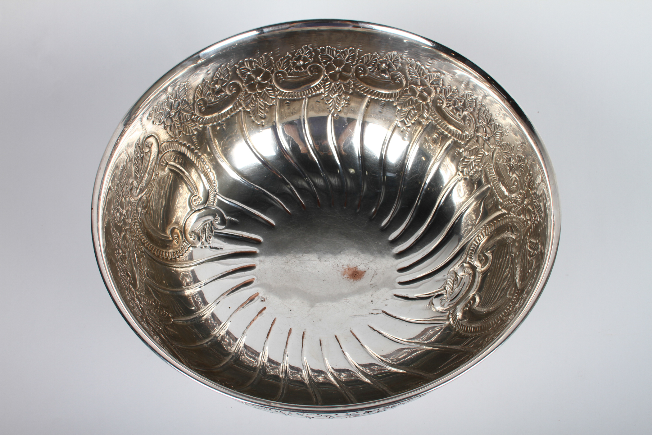 Hand Chased Silver Plate Sheffield Punch Bowl