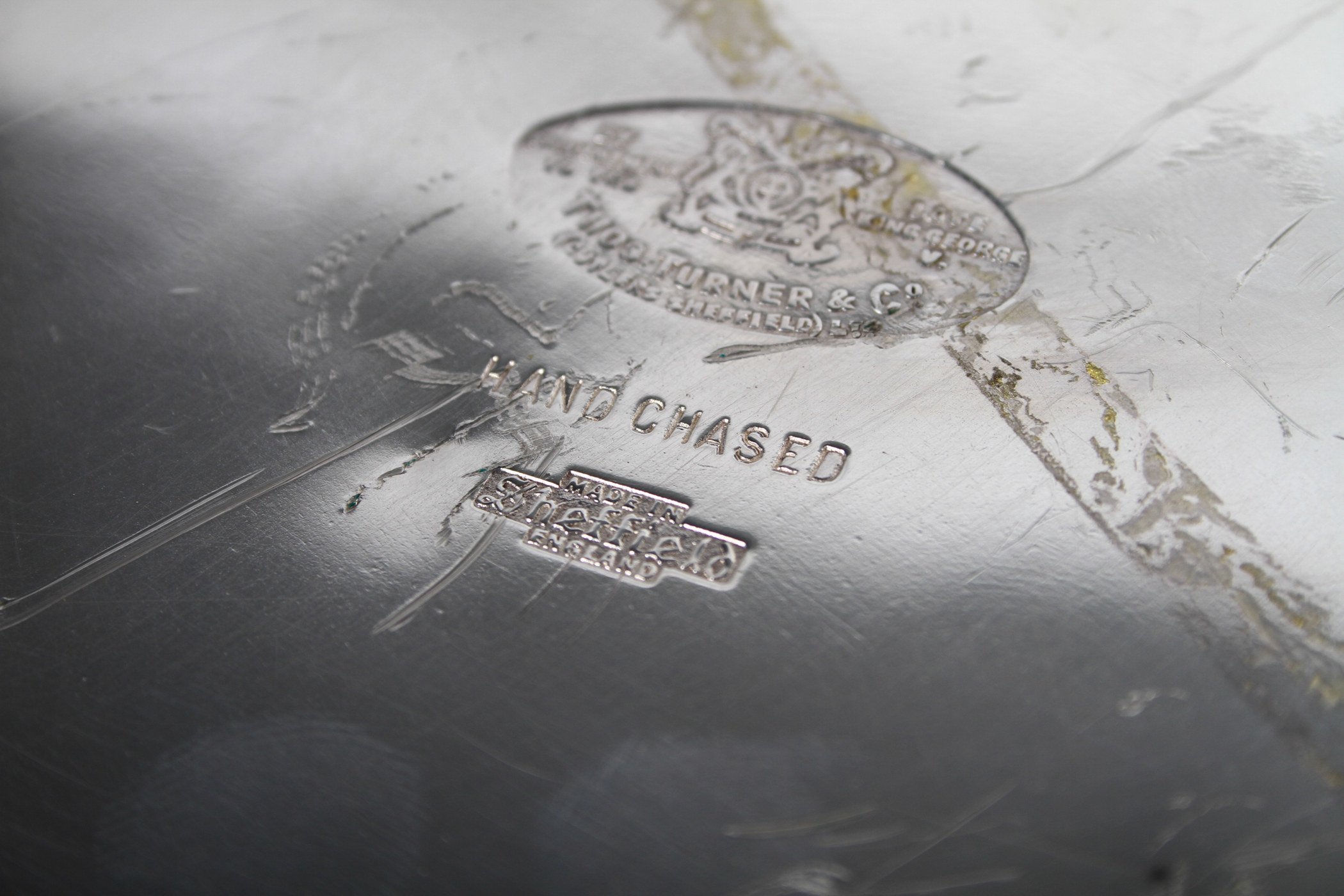 Hand Chased Silver Plate Sheffield Punch Bowl