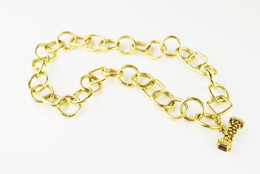 18K Yellow Gold Link Necklace with Toggle by Anne Pratt
