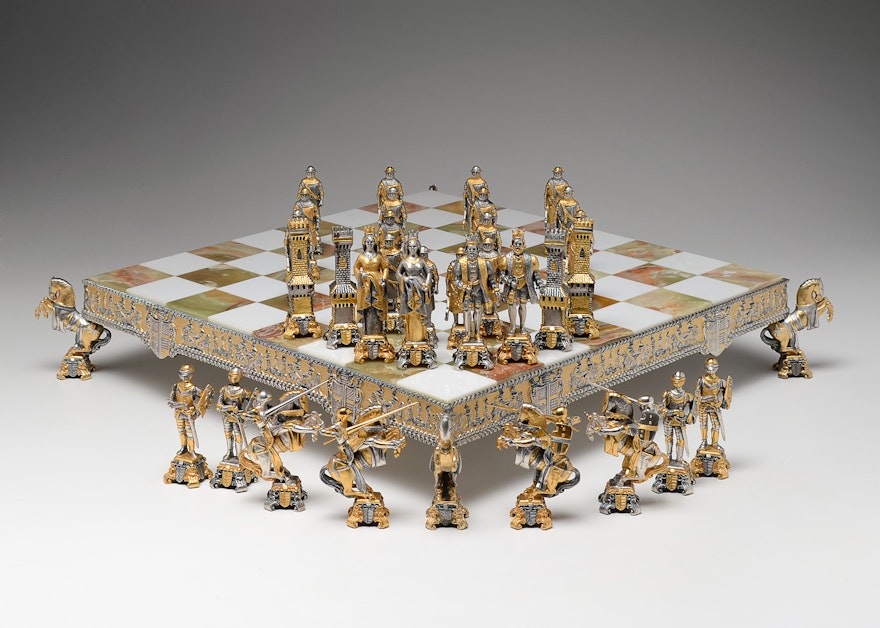 Piero Benzoni Medieval 24K Gold and Silver Plate Chess Set