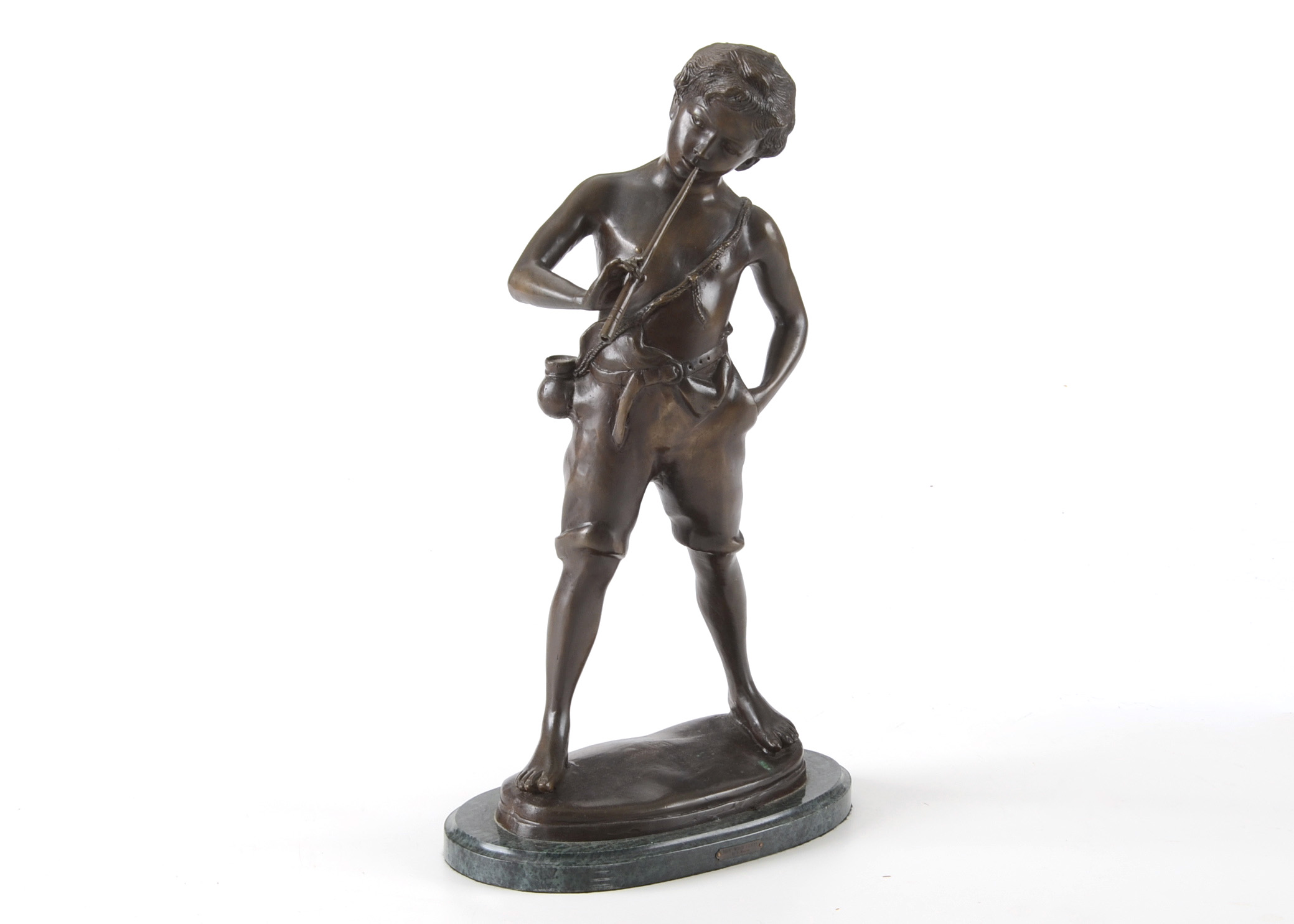 Auguste Moreau "Boy with Flute" Recast Bronze Sculpture