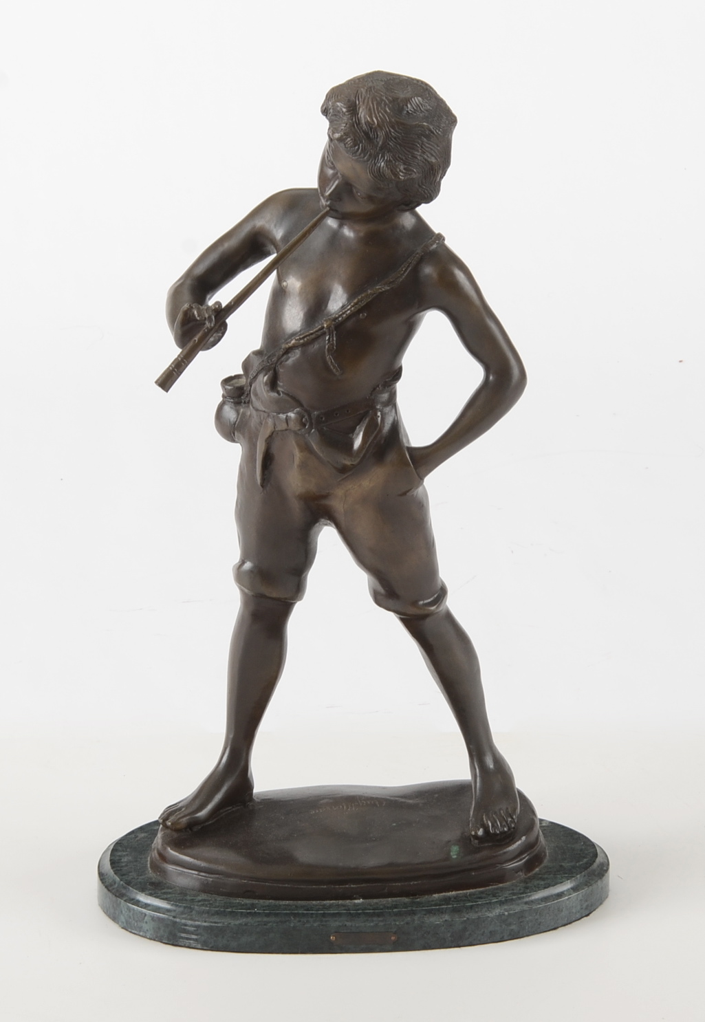 Auguste Moreau "Boy with Flute" Recast Bronze Sculpture