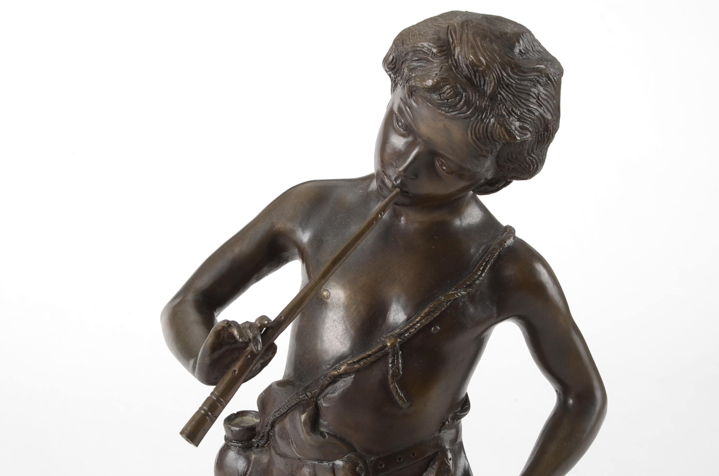 Auguste Moreau "Boy with Flute" Recast Bronze Sculpture