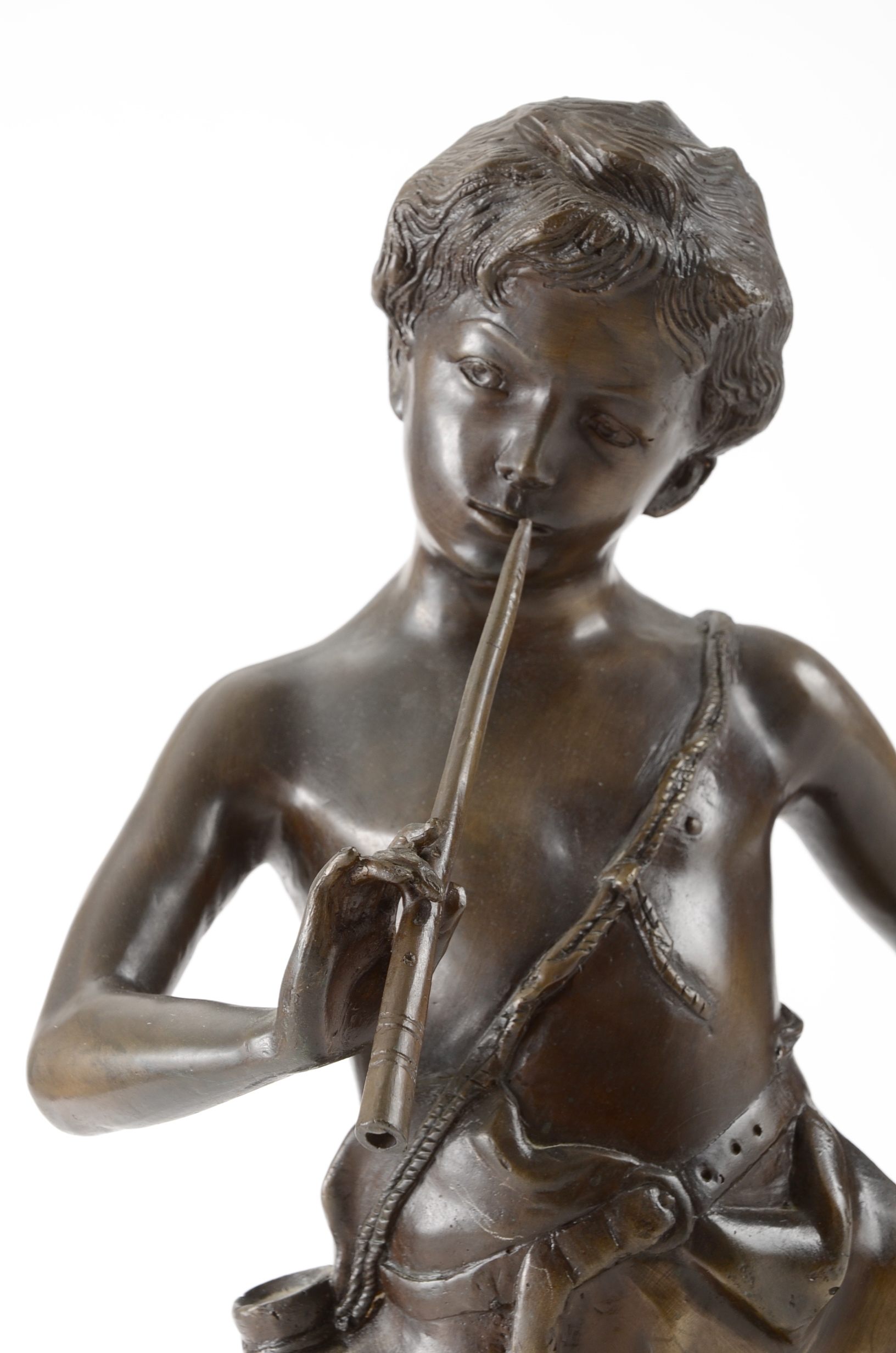 Auguste Moreau "Boy with Flute" Recast Bronze Sculpture