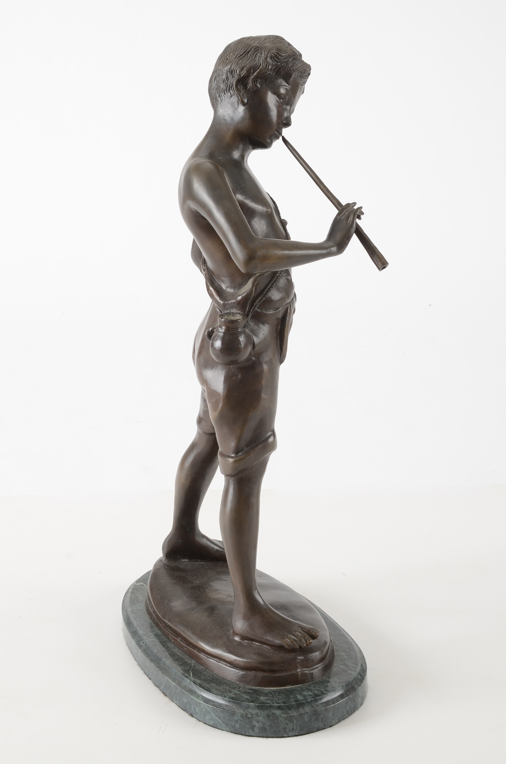 Auguste Moreau "Boy with Flute" Recast Bronze Sculpture