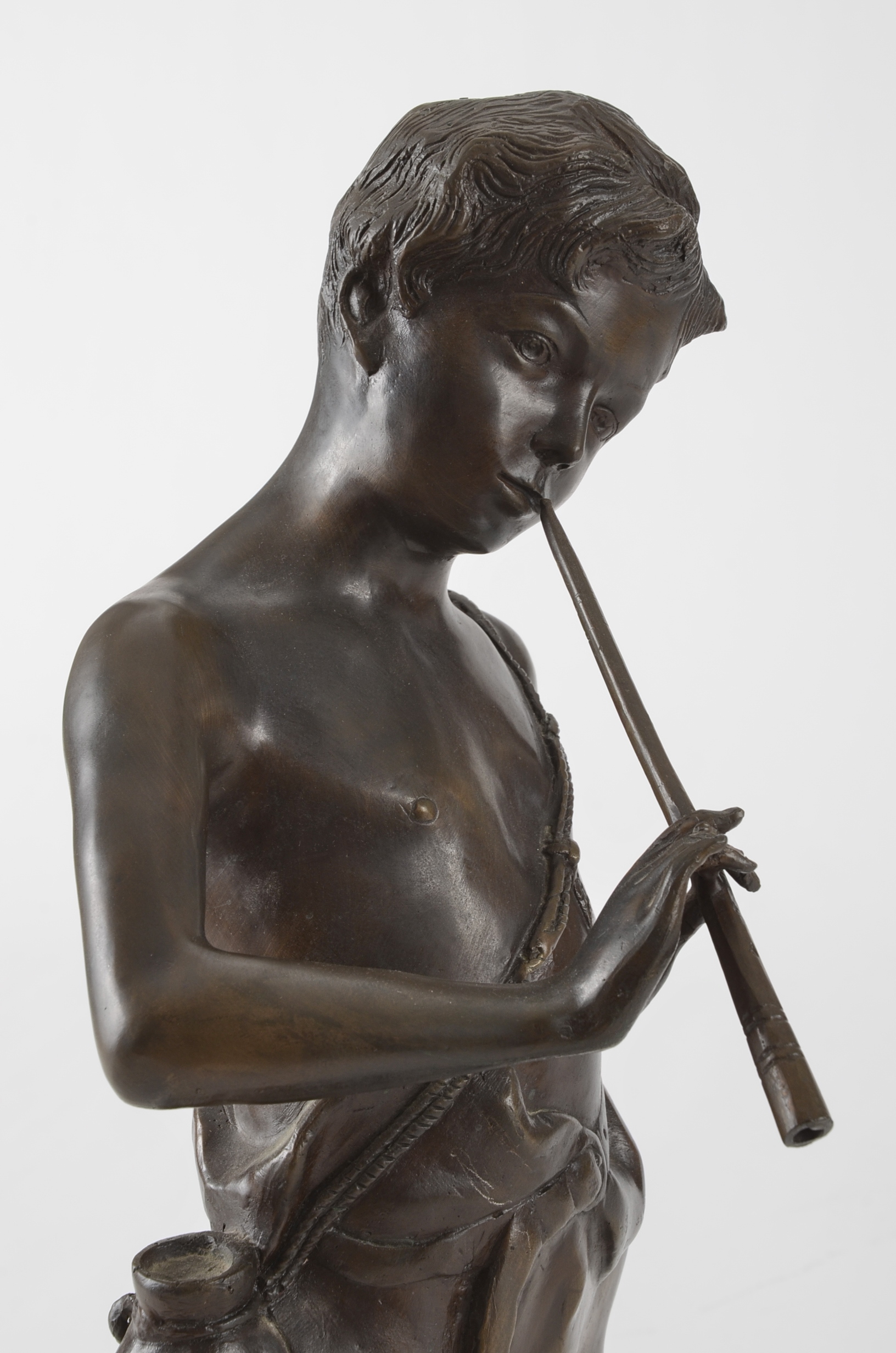 Auguste Moreau "Boy with Flute" Recast Bronze Sculpture