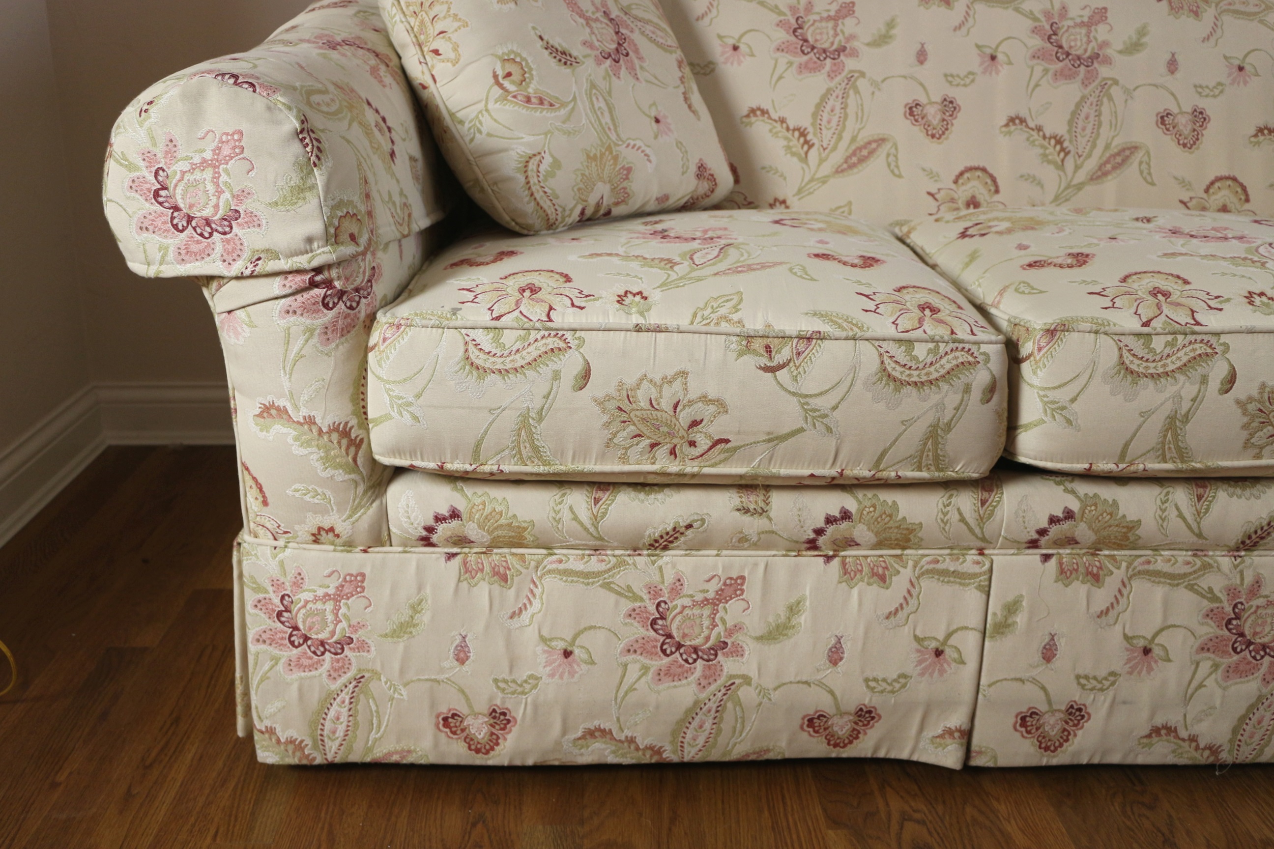 Elegant Ivory and Floral Sofa by Sherrill Furniture