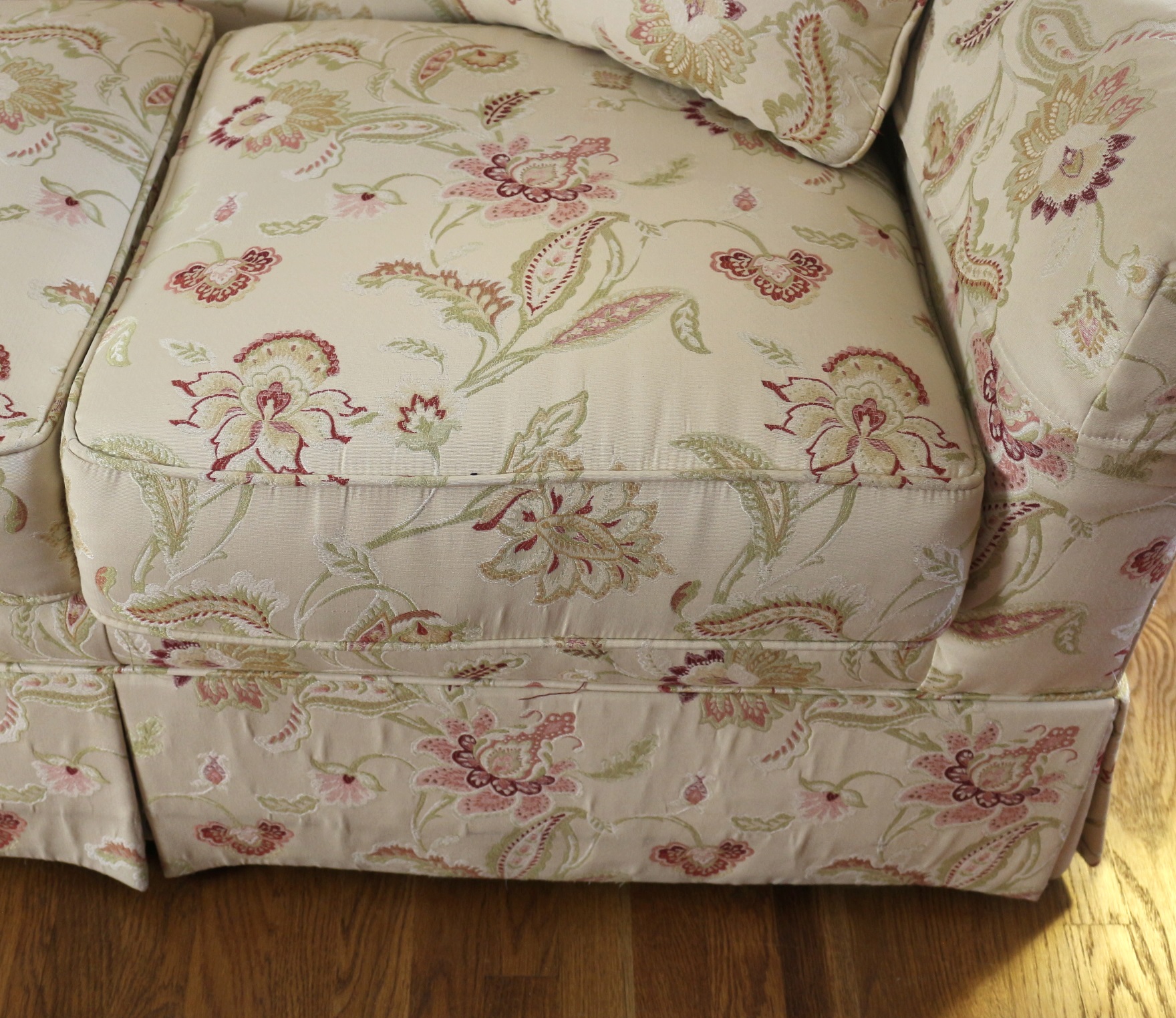 Elegant Ivory and Floral Sofa by Sherrill Furniture