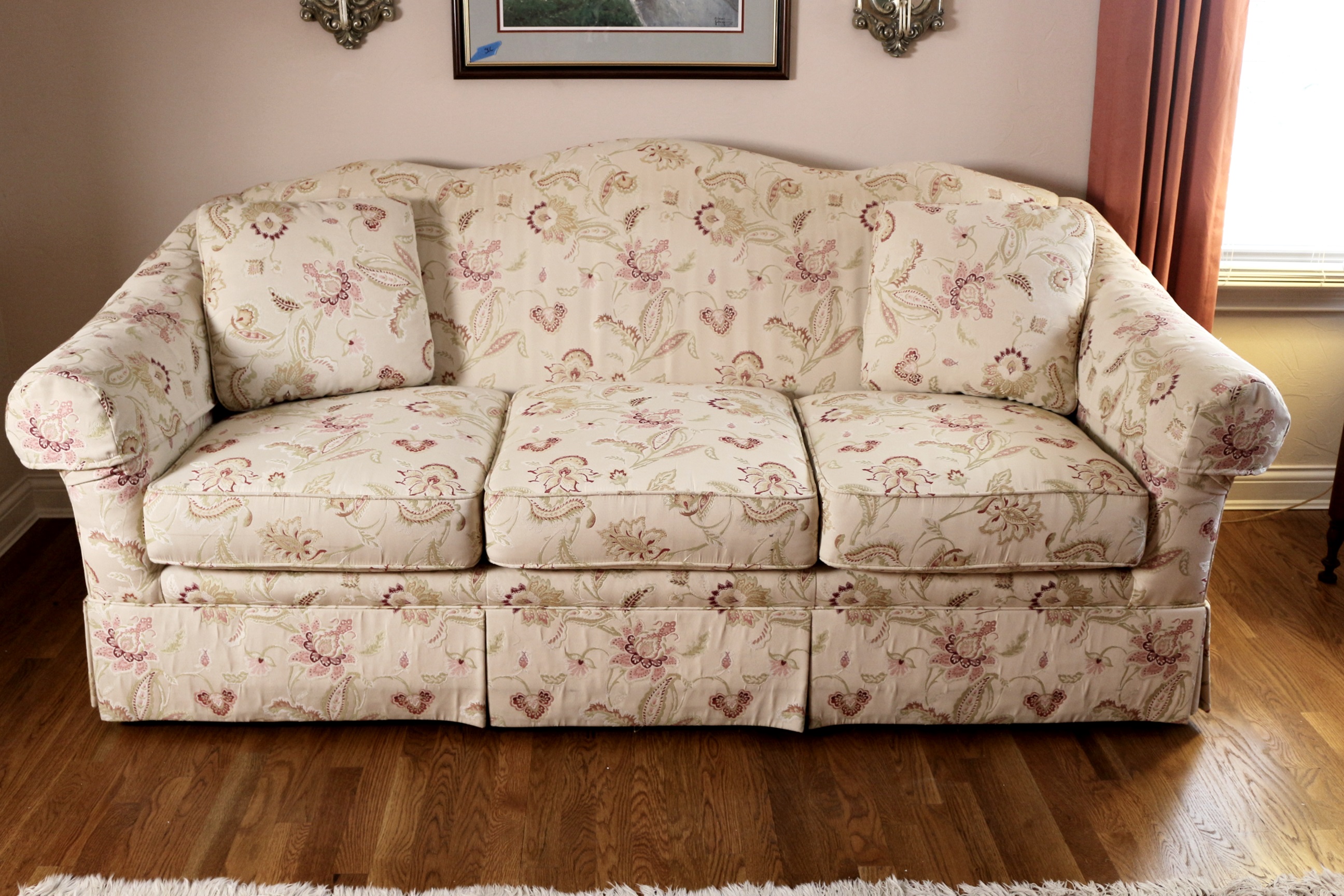 Elegant Ivory and Floral Sofa by Sherrill Furniture