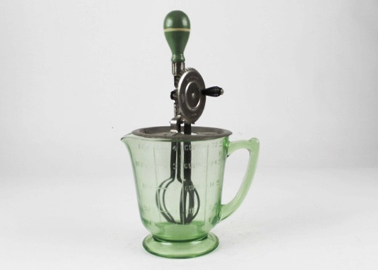 Vintage A&J Hand Mixer in Vaseline Measuring Cup